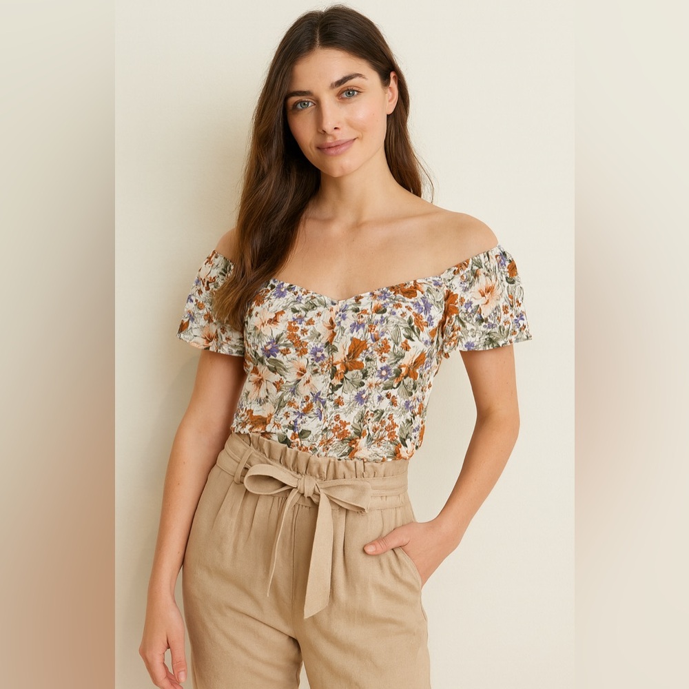 Floral Off-Shoulder Top, Size L, New With Tags